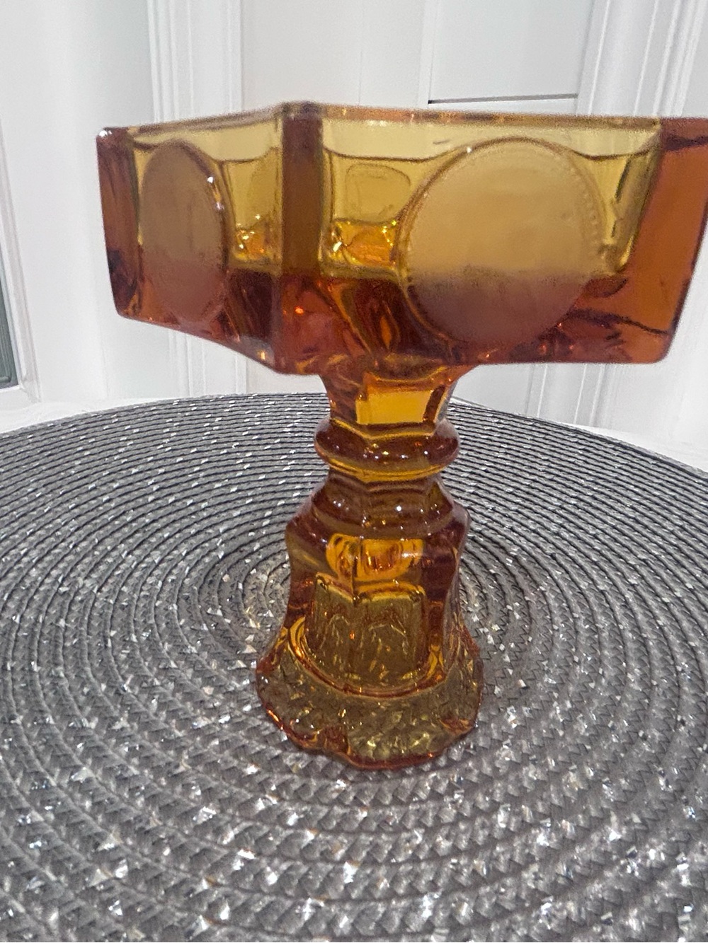 Fostoria Amber Liberty coin pattern Candlestick holder - Picture 2 of 5
